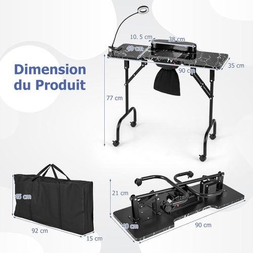 Table De Manucure Pliante Avec Aspirateur (noir, 90 X 40 X 77 Cm)
