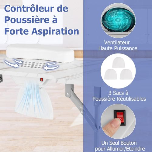 Table De Manucure Pliante Avec Aspirateur (blanc,90 X 40 X 77 Cm)