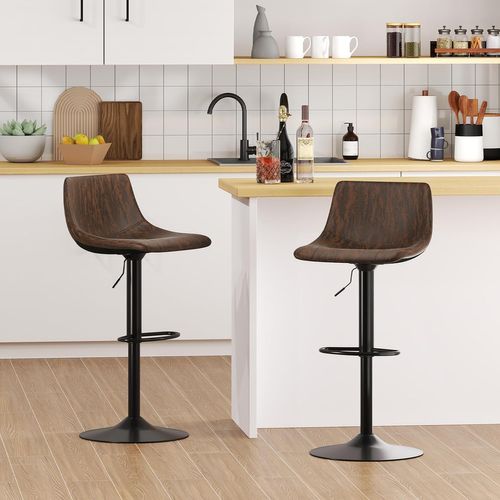 Lot De 2 Tabourets De Bar Pivotant, Chaise De Bar En Tissu Technique, Hauteur Réglable