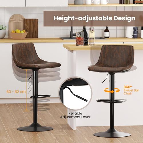 Lot De 2 Tabourets De Bar Pivotant, Chaise De Bar En Tissu Technique, Hauteur Réglable