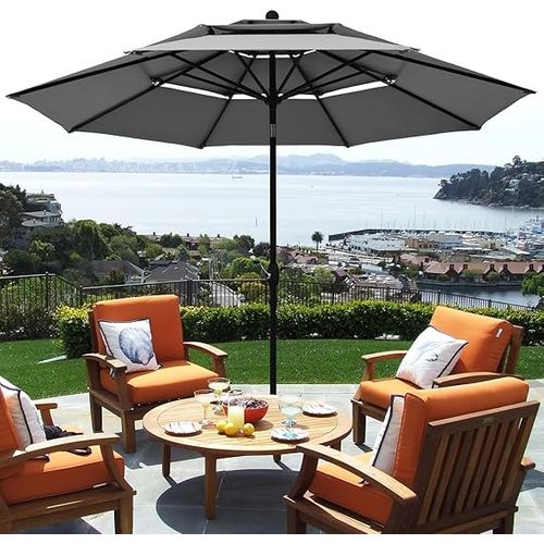 Parasol Extérieur De 3m à 3 Niveaux, Parasol De Patio Auto-inclinable Double Ventilation (gris)