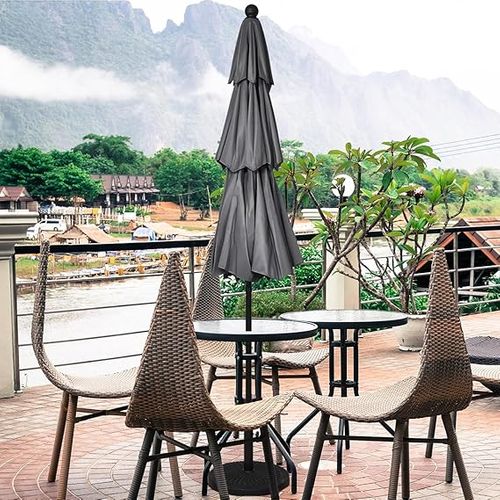 Parasol Extérieur De 3m à 3 Niveaux, Parasol De Patio Auto-inclinable Double Ventilation (gris)