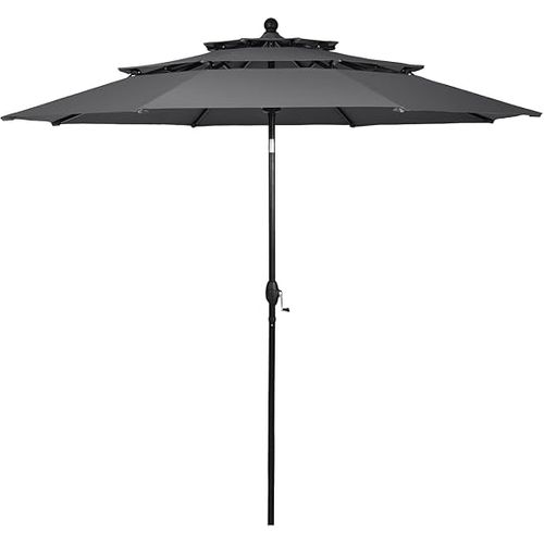 Parasol Extérieur De 3m à 3 Niveaux, Parasol De Patio Auto-inclinable Double Ventilation (gris)