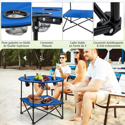 Table De Camping Pliante à 2 Niveaux, Table De Pique-nique Portable Avec Sac De Transport, 72 X 59cm