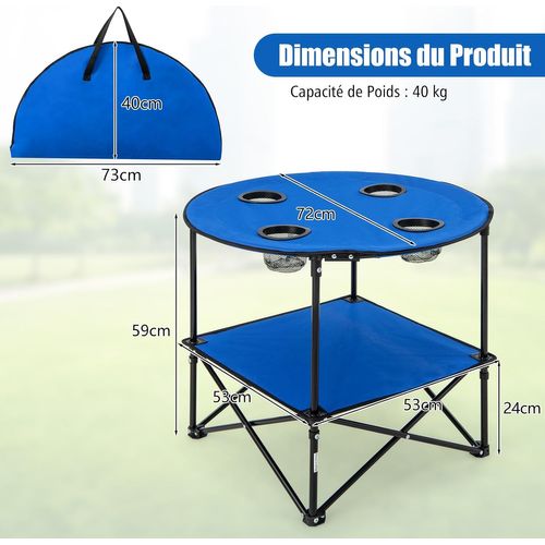 Table De Camping Pliante à 2 Niveaux, Table De Pique-nique Portable Avec Sac De Transport, 72 X 59cm