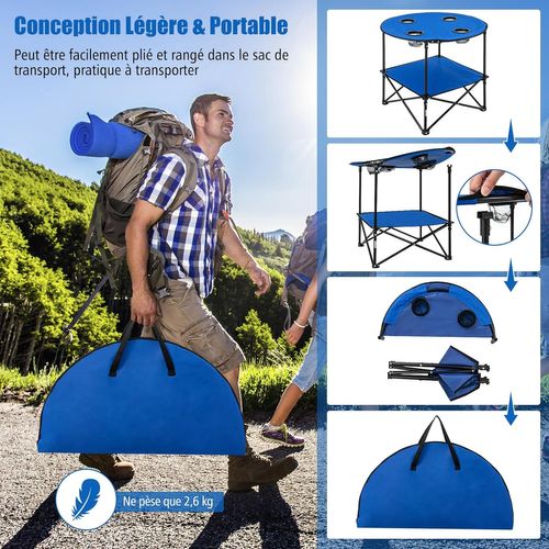 Table De Camping Pliante à 2 Niveaux, Table De Pique-nique Portable Avec Sac De Transport, 72 X 59cm