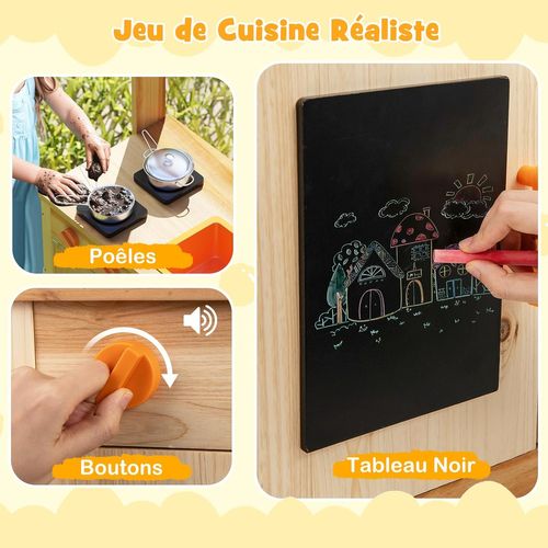 Cuisine Extérieure Enfant Avec Tableau Noir Et Panneau Acrylique, Cuisine De Boue En Bois De Sapin