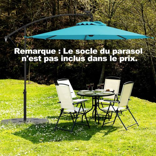 Parasol Déporté Excentré 3m, 32 LED Solaire, Inclinable Et Rotation à 360°, 8 Baleines (turquoise)