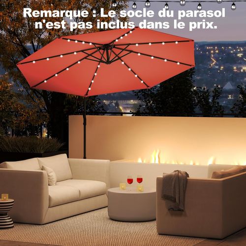 Parasol Déporté Excentré 3m, 32 LED Solaire, Inclinable Et Rotation à 360°, 8 Baleines (orange)