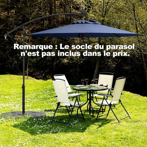 Parasol Déporté Excentré 3m, 32 LED Solaire, Inclinable Et Rotation à 360°, 8 Baleines (marine)