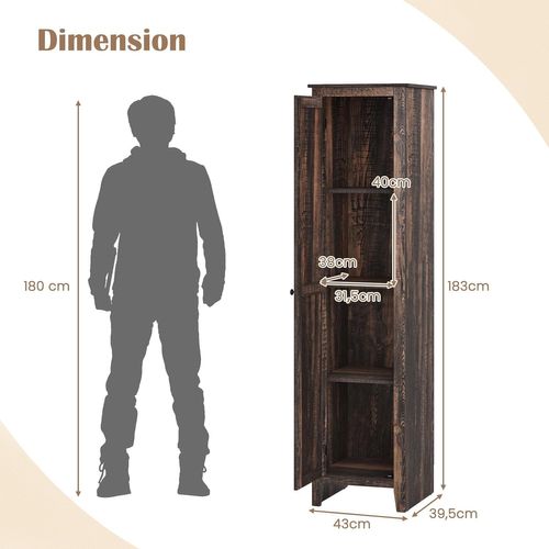 Armoire De Salle De Bain De 180 Cm De Haute, Meuble De Rangement, Colonne(marron Rustique)