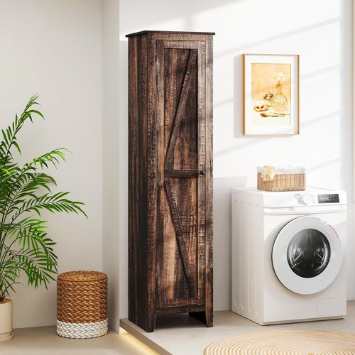 Armoire De Salle De Bain De 180 Cm De Haute, Meuble De Rangement, Colonne(marron Rustique)