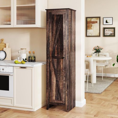 Armoire De Salle De Bain De 180 Cm De Haute, Meuble De Rangement, Colonne(marron Rustique)