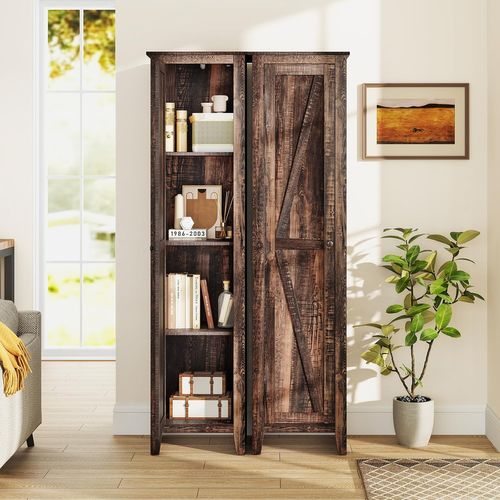 Armoire De Salle De Bain De 180 Cm De Haute, Meuble De Rangement, Colonne(marron Rustique)