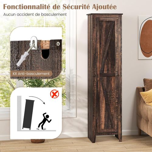 Armoire De Salle De Bain De 180 Cm De Haute, Meuble De Rangement, Colonne(marron Rustique)