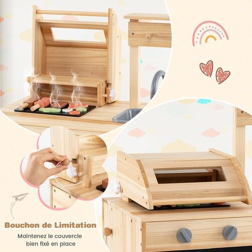 2 En 1 Cuisine Enfant En Bois Avec Jouet Barbecue Et Tableau Noir, Jouet Bbq Grill