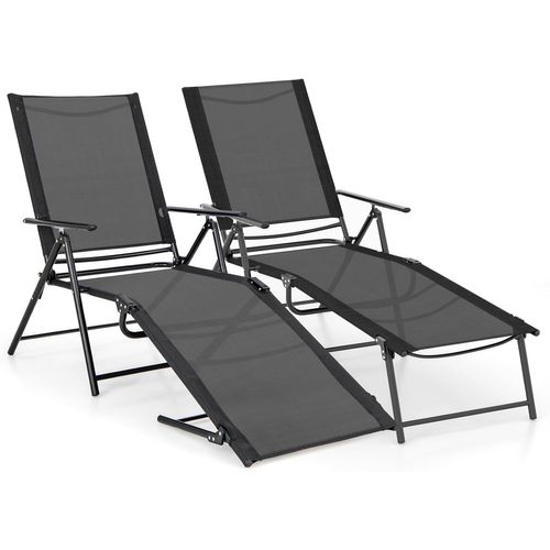 Lot De 2 Chaises Longues Pliantes à 6 Positions, Dossier Réglable, Charge 150 Kg (noir)