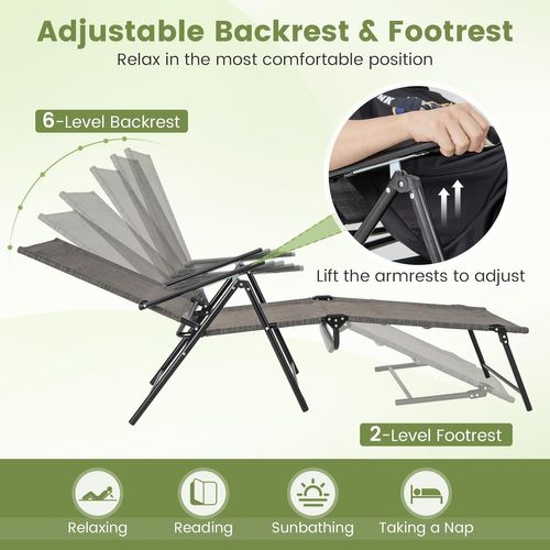 Lot De 2 Chaises Longues Pliantes à 6 Positions, Dossier Réglable, Charge 150 Kg (noir)