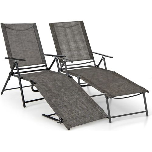 Lot De 2 Chaises Longues Pliantes à 6 Positions, Dossier Réglable, Charge 150 Kg (café)
