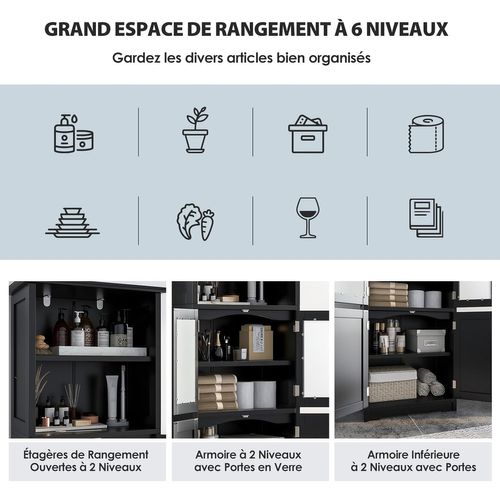 Meuble De Salle De Bain à 4 Portes 2 Compartiments Ouverts, 30 X 60 X 163 Cm (noir)