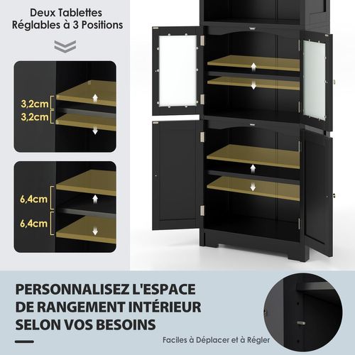 Meuble De Salle De Bain à 4 Portes 2 Compartiments Ouverts, 30 X 60 X 163 Cm (noir)