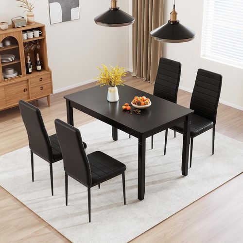 Lot De 4 Chaise De Salle à Manger En Cuir Synthétique, Chaise Moderne, Pieds En Métal, Noir