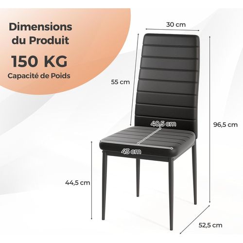 Lot De 4 Chaise De Salle à Manger En Cuir Synthétique, Chaise Moderne, Pieds En Métal, Noir