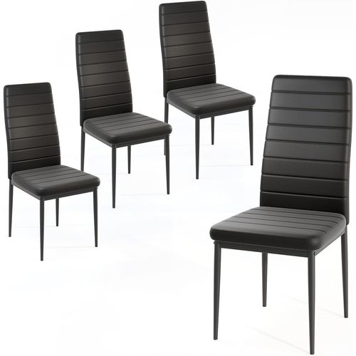 Lot De 4 Chaise De Salle à Manger En Cuir Synthétique, Chaise Moderne, Pieds En Métal, Noir