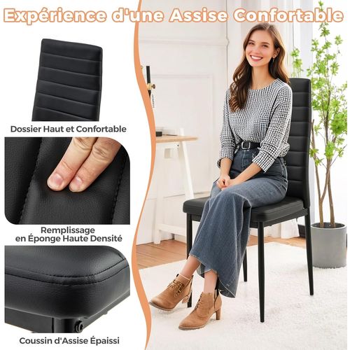 Lot De 4 Chaise De Salle à Manger En Cuir Synthétique, Chaise Moderne, Pieds En Métal, Noir