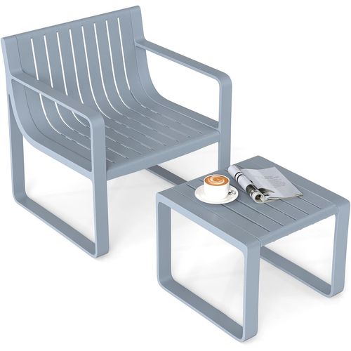 Salon De Jardin 2 Pièces Avec Table Basse Carrée, Ensemble De Mobilier De Patio En Pp, Gris