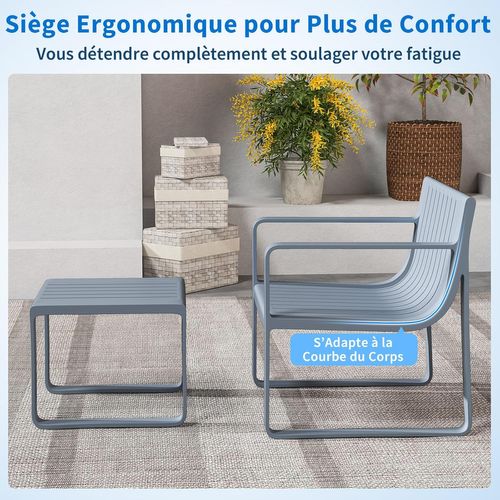 Salon De Jardin 2 Pièces Avec Table Basse Carrée, Ensemble De Mobilier De Patio En Pp, Gris