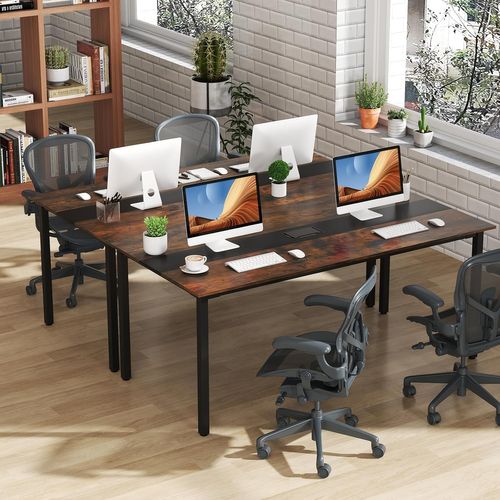 Table De Conférence180 X 90 Cm, Table De Réunion Pour 8-10 Personnes, Marron Rustique