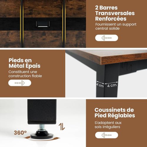 Table De Conférence180 X 90 Cm, Table De Réunion Pour 8-10 Personnes, Marron Rustique