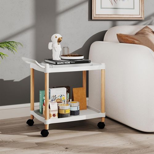 Chariot De Rangement à Roulettes, Desserte 2 Niveaux, 4 Roues, Capacité 25 Kg, 52,5 X 33,5 X 50 Cm