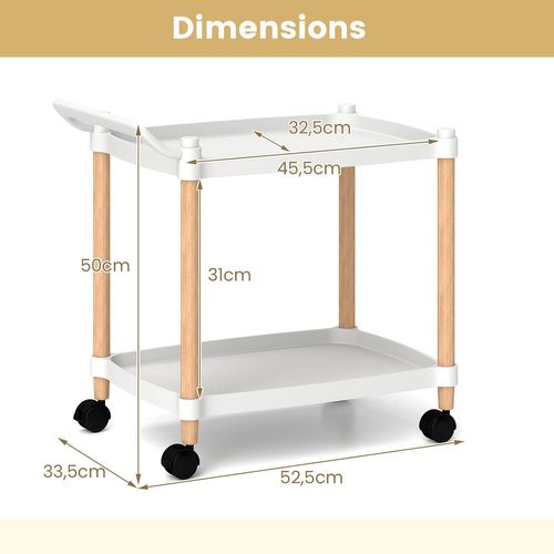 Chariot De Rangement à Roulettes, Desserte 2 Niveaux, 4 Roues, Capacité 25 Kg, 52,5 X 33,5 X 50 Cm