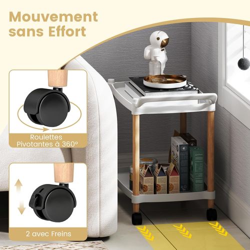 Chariot De Rangement à Roulettes, Desserte 2 Niveaux, 4 Roues, Capacité 25 Kg, 52,5 X 33,5 X 50 Cm