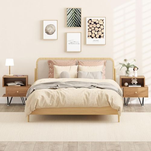 Table De Chevet Lot De 2 Avec Tiroir, 4 Pieds En Métal Surélevés, Chevet De Lit Bois