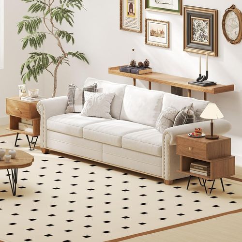 Table De Chevet Lot De 2 Avec Tiroir, 4 Pieds En Métal Surélevés, Chevet De Lit Bois