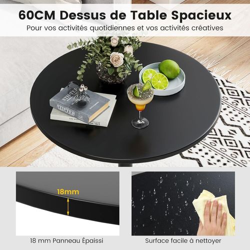 Table Bar Ronde, Table Haute Cuisine Dia.60 Cm, Table Haute Mange Debout 2 Hauteurs Réglables, Noir
