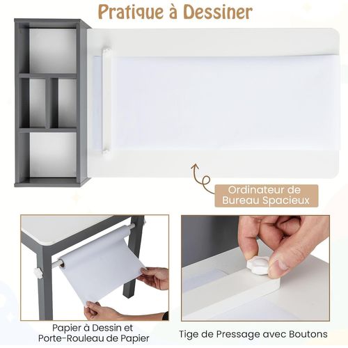 Bureau Enfant En Bois Avec 2 Chaises Et Rouleau De Papier, Table Enfant, Charge 50/60kg (gris)