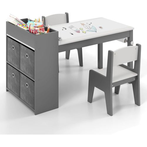 Bureau Enfant En Bois Avec 2 Chaises Et Rouleau De Papier, Table Enfant, Charge 50/60kg (gris)
