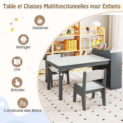 Bureau Enfant En Bois Avec 2 Chaises Et Rouleau De Papier, Table Enfant, Charge 50/60kg (gris)