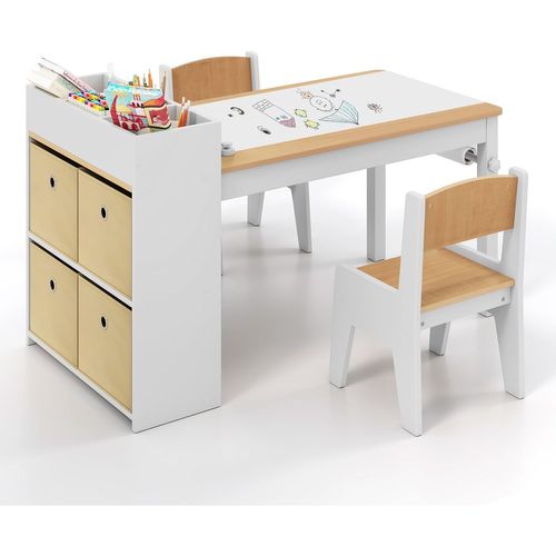 Bureau Enfant En Bois Avec 2 Chaises Et Rouleau De Papier, Table Enfant, Charge 50/60kg (naturel)