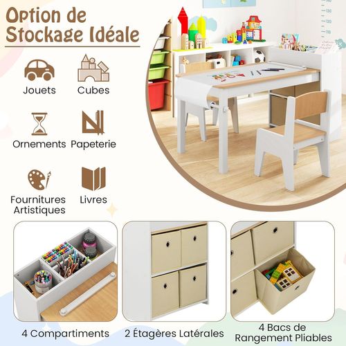Bureau Enfant En Bois Avec 2 Chaises Et Rouleau De Papier, Table Enfant, Charge 50/60kg (naturel)