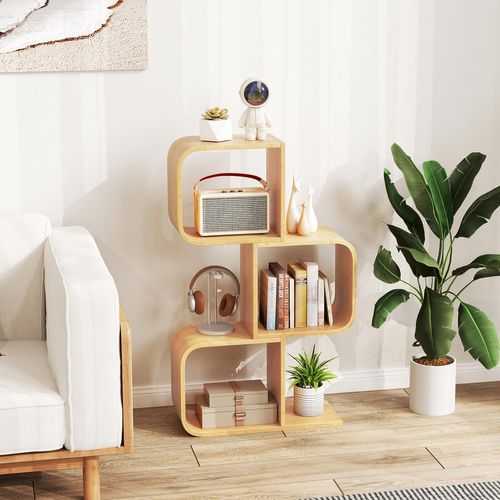 Bibliothèque En Bambou Forme S – 3 Niveaux, 3 Cubes Ouverts – Étagère Multicolore