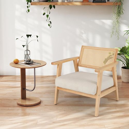 Chaise D'appoint En Velours Côtelé, Chaise De Loisirs D'ntérieur Avec Siège Rembourré , Naturel