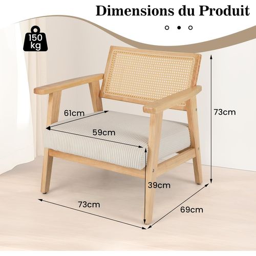 Chaise D'appoint En Velours Côtelé, Chaise De Loisirs D'ntérieur Avec Siège Rembourré , Naturel
