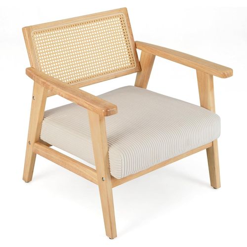 Chaise D'appoint En Velours Côtelé, Chaise De Loisirs D'ntérieur Avec Siège Rembourré , Naturel