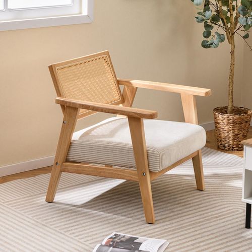 Chaise D'appoint En Velours Côtelé, Chaise De Loisirs D'ntérieur Avec Siège Rembourré , Naturel