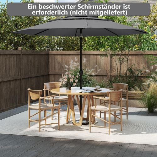 Parasol De Jardin Extérieur Ø 300 Cm, Parasol Balcon à 3 Niveaux Sans Pied (gris)